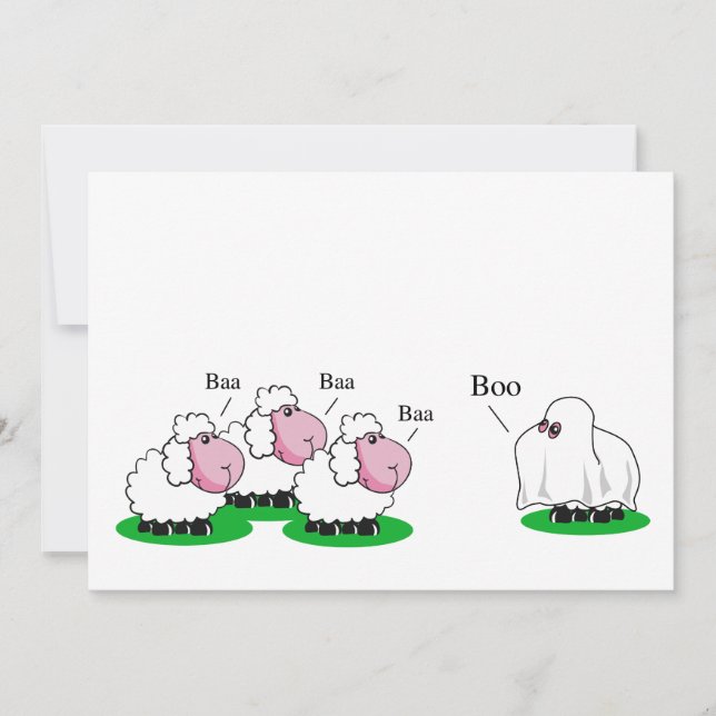 Sheep dressed up as a Halloween ghost going "Boo", Card (Front)