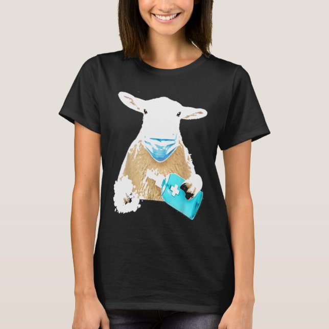 Sheep Face Costume wearing a face mask Halloween T-Shirt (Front)