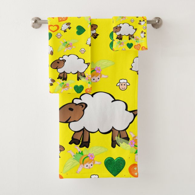 Sheep Fairy Hearts  Bathroom Towel Sets (Insitu)