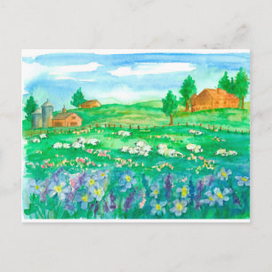 Sheep Farm House Wildflowers We've Moved Postcard