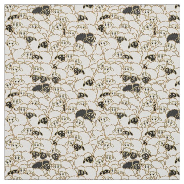 sheep flock black and white fabric (Swatch)