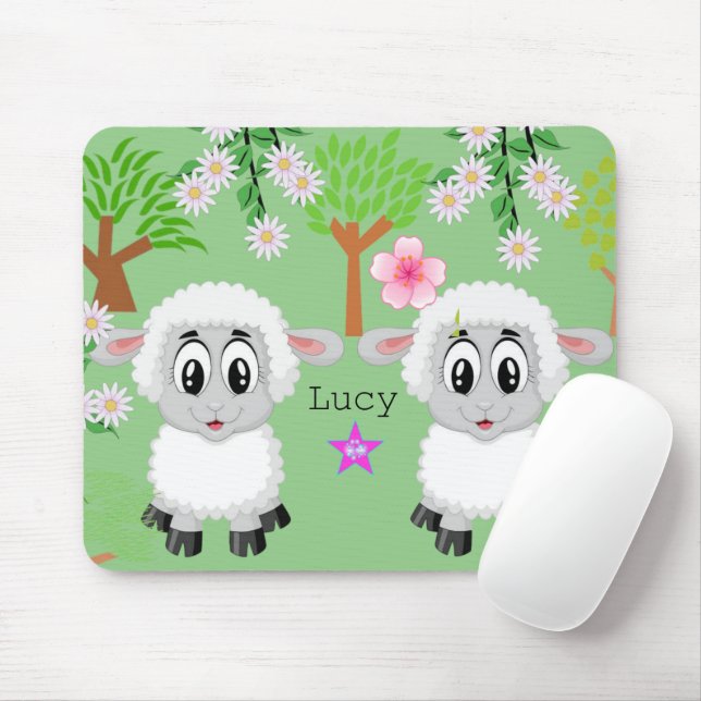 Sheep Floral Trees Green Mouse Pad! Mouse Pad (With Mouse)