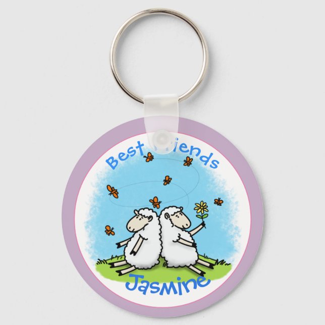 Sheep friends with butterflies cartoon keychain (Front)