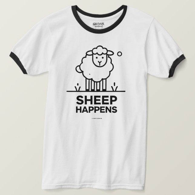 Sheep Happen Funny Line Art Ringer T-Shirt (Design Front)