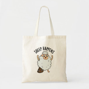 Sheep Happens Funny Poop Pun Tote Bag
