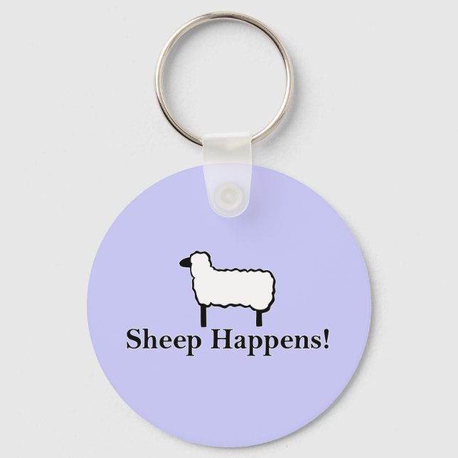 Sheep Happens Funny Sheep Pun Key Ring (Front)