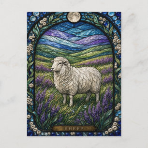 Sheep, Heather Bloom Stained Glass Postcard