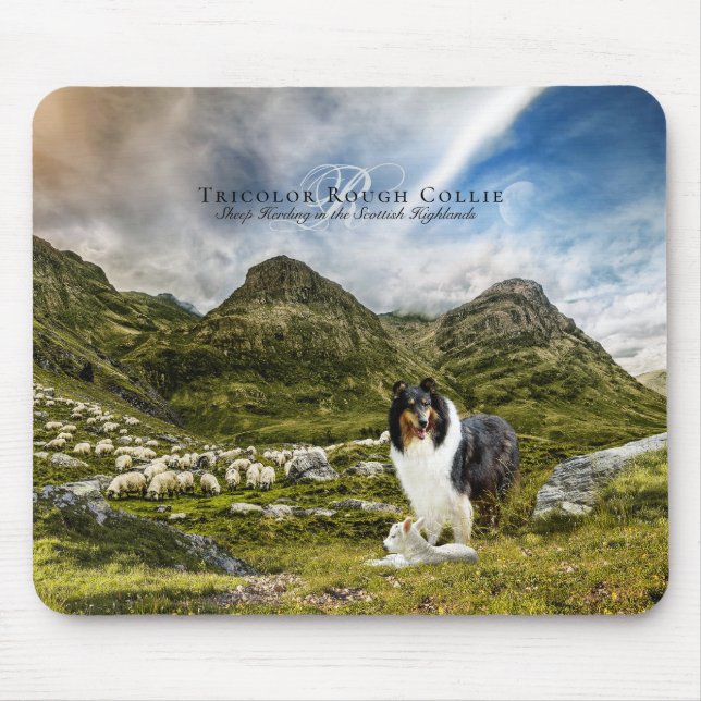 Sheep Herding Tricolor Rough Collie - Personalized Mouse Pad (Front)