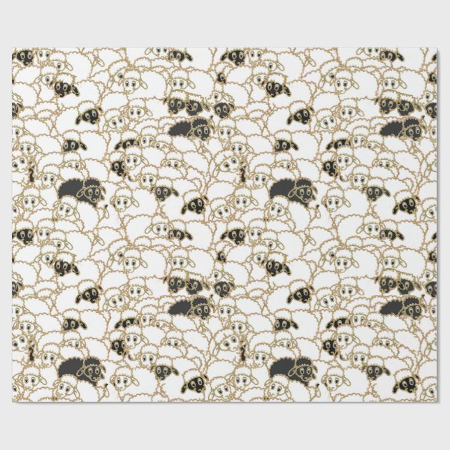 sheep, huge flock black and white wrapping paper (Flat)