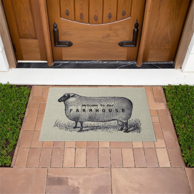 Sheep Illustration Farmhouse Style Custom Welcome Doormat (Outdoor)