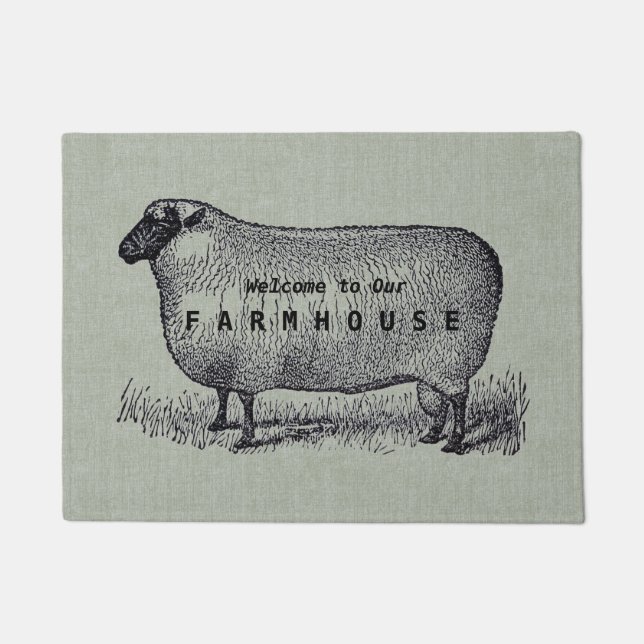 Sheep Illustration Farmhouse Style Custom Welcome Doormat (Front)