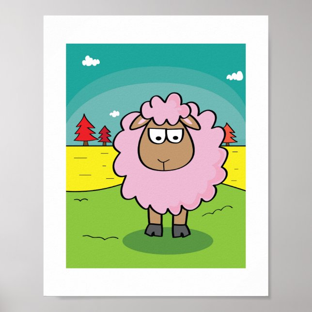 Sheep Illustration - Kids Farm Animal Art Poster (Front)