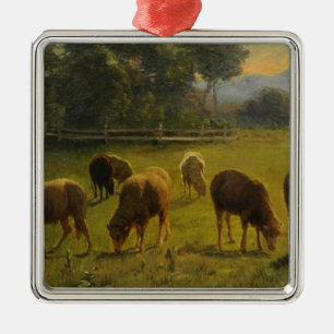 Sheep in a Rural Landscape (by Rosa Bonheur) Metal Tree Decoration