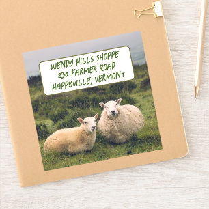 Sheep in Field Custom Large Sticker With Text