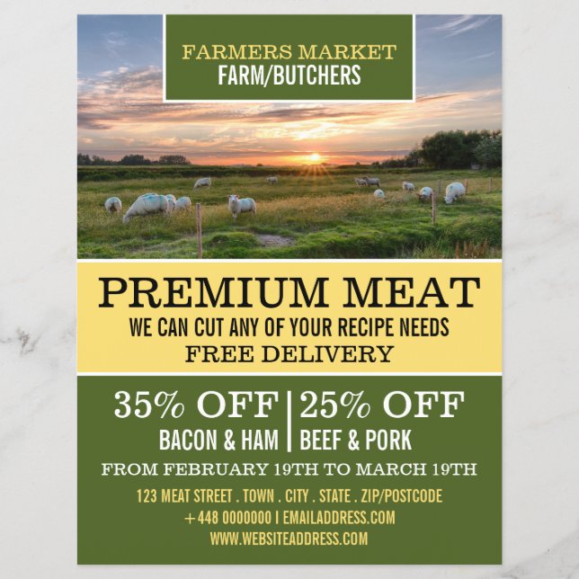 Sheep in Field, Farmer & Butcher Advertising Flyer (Front)