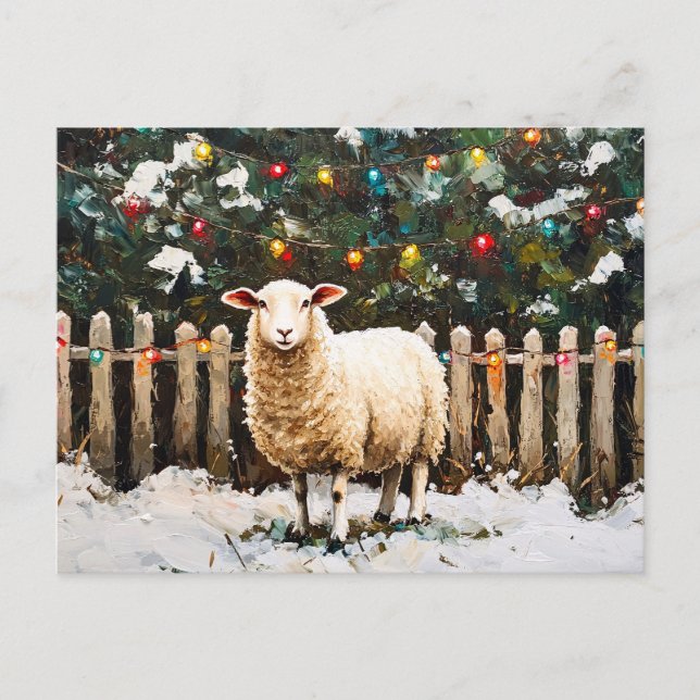 Sheep in Holiday Snow Scene Postcard (Front)