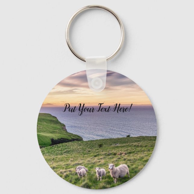 Sheep in New Zealand | Christchurch Landscape | NZ Key Ring (Front)