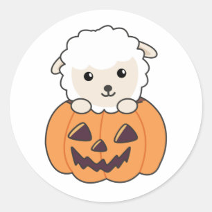Sheep In Pumpkin Cute Sheep Happy Halloween Classi Classic Round Sticker