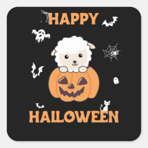 Sheep In Pumpkin Cute Sheep Happy Halloween Square Sticker