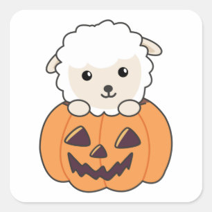 Sheep In Pumpkin Cute Sheep Happy Halloween Square Sticker