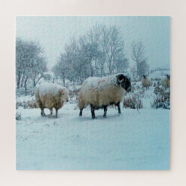 Sheep in Snow Winter Scene Jigsaw Puzzle (Horizontal)