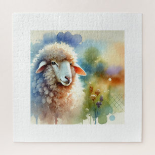 Sheep in the Meadow 090824AREF105 - Watercolor Jigsaw Puzzle