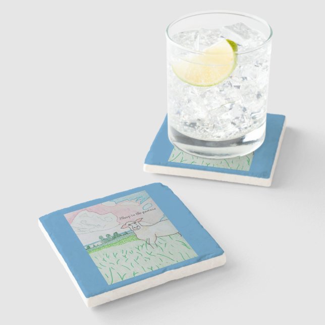 Sheep in The Pasture Stone Coaster (Side)