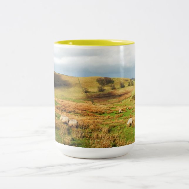 Sheep in the Peak District Two-Tone Coffee Mug (Center)