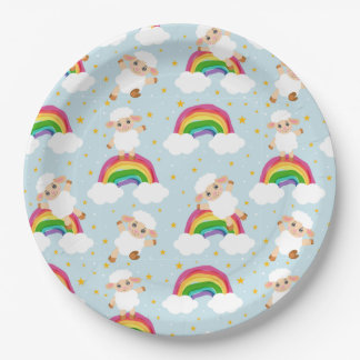 Sheep in the starry sky and rainbow paper plate