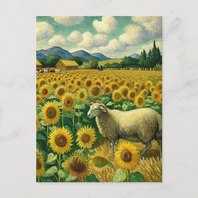 Sheep in the Sunflower Fields Postcard (Front)
