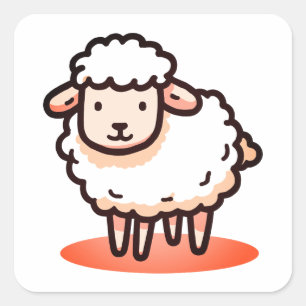 Sheep, Lamb, Cartoon Square Sticker