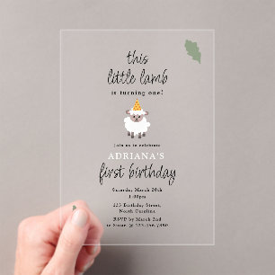 Sheep Lamb Cute Farm Party Animals 1st Birthday Acrylic Invitations