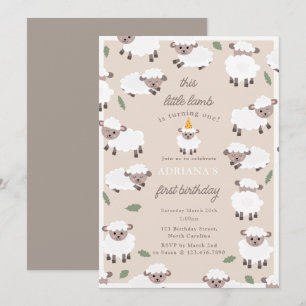 Sheep Lamb Cute Farm Party Animals 1st Birthday Invitation