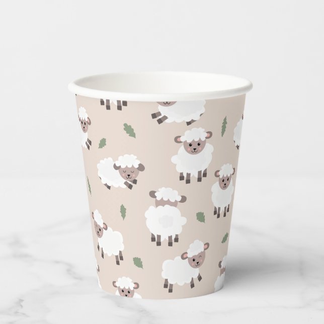 Sheep & Lamb Cute Hand Drawn Farm Animals Paper Cups (Front)