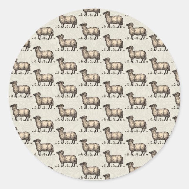 Sheep Lamb Farm Animal Vintage Classic Round Sticker (Front)