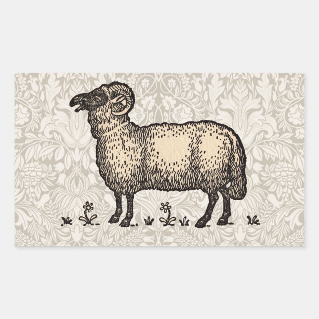 Sheep Lamb Farm Animal Vintage Rectangular Sticker (Front)