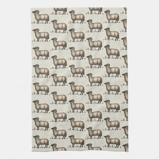 Sheep Lamb Farm Animal Vintage Tea Towel (Vertical)