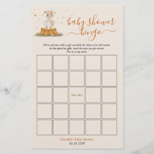 Sheep Lamb Woodland Animals Baby Shower Bingo Game