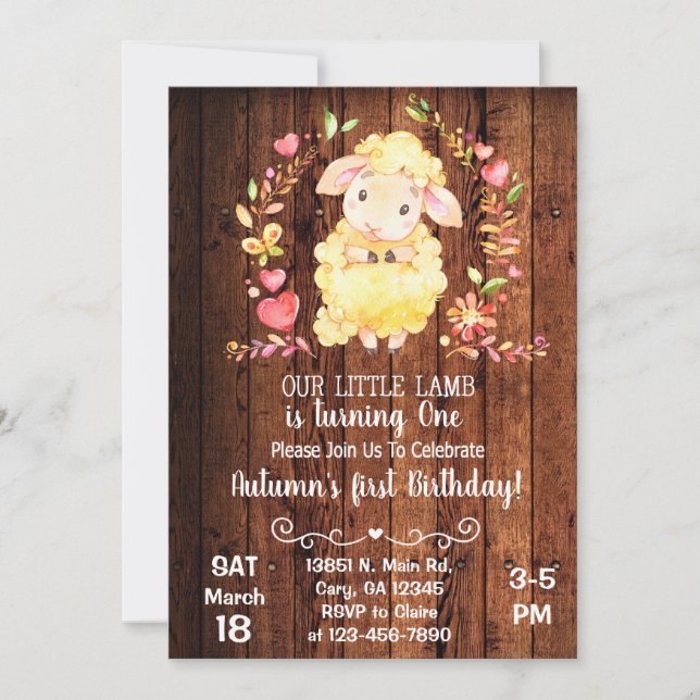 Sheep, little lamb, girl birthday invitation. invitation (Front)