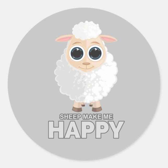Sheep Make Me Happy Classic Round Sticker (Front)
