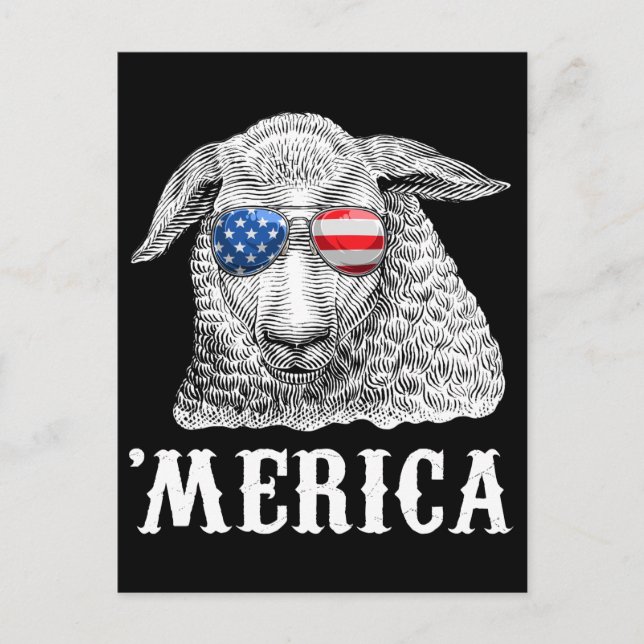 Sheep Merica 4th of July Farmer American Flag USA Postcard (Front)