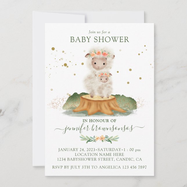 Sheep Mommy Bunny Baby Invitation (Front)