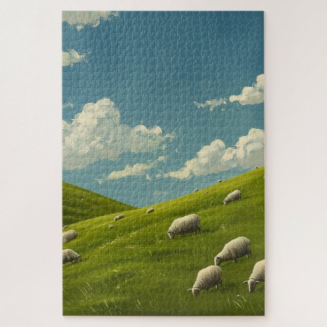 Sheep on a Grassy Hill Jigsaw Puzzle (Vertical)