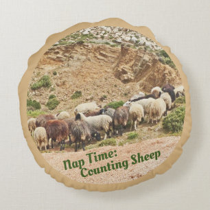 SHEEP ON HILLSIDE/NAP TIME:COUNTING SHEEP ROUND CUSHION
