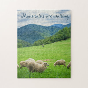 Sheep on meadow under the mountain customisable ji jigsaw puzzle