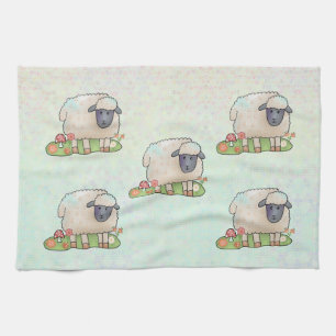 Sheep on pasture tea towel