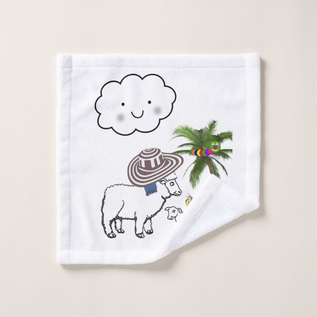 Sheep Palm Trees Bumblebee Bathroom Towel Sets (Wash Cloth)