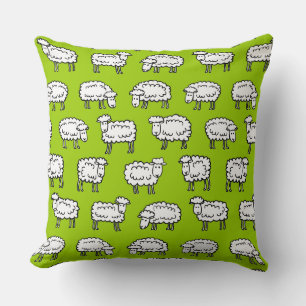 Sheep Pattern - Black White and Green Cushion