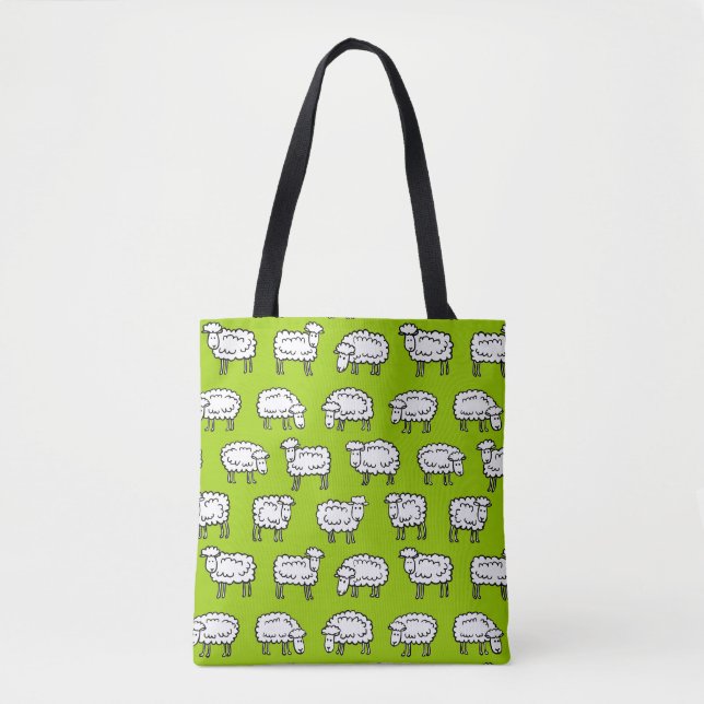 Sheep Pattern - Black White and Green Tote Bag (Front)