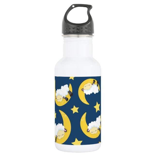 Sheep Pattern, Sleeping Sheep, Moon, Stars 532 Ml Water Bottle (Front)